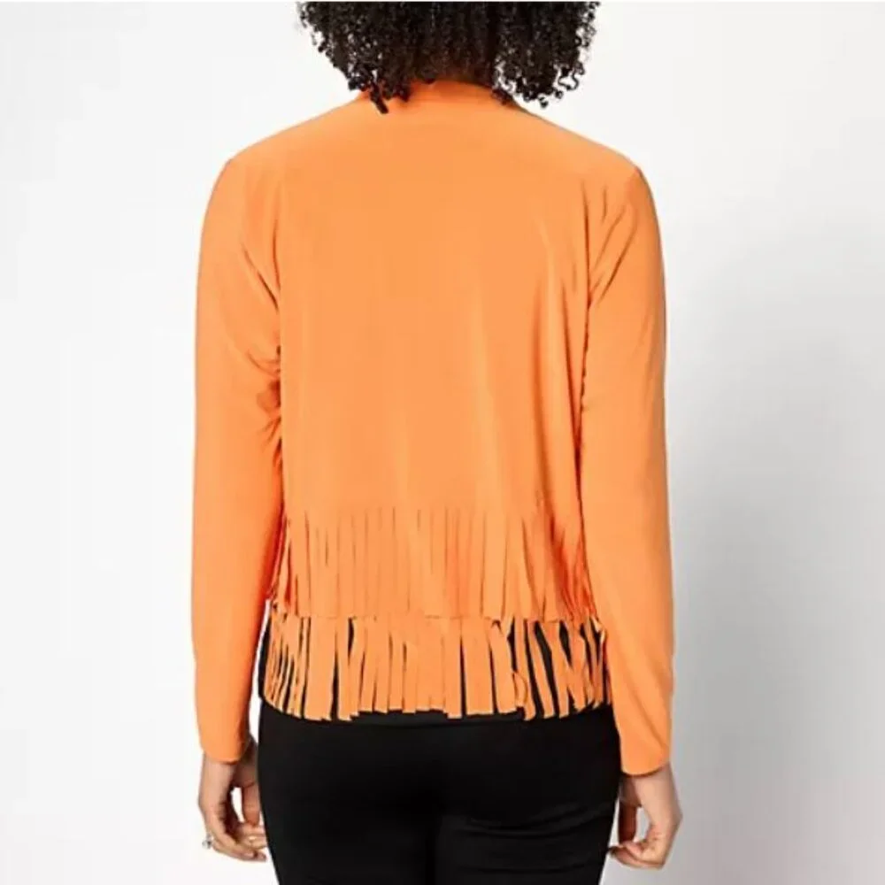 Attitudes by Renee Como Jersey Knit Fringe Cardigan; Exotic Orange, 4X